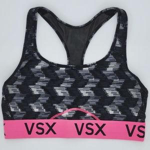 Victoria's Secret Sports Bra VSX Sport Black & White w/Pink VSX Band size Medium